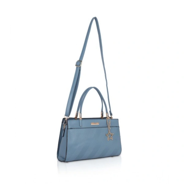 Shopnav Women's Faux Leather Textured Adjustable Long Belt Handbag (Blue) - Blue
