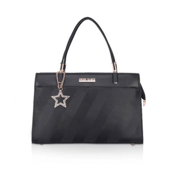 Shopnav Women's Faux Leather Textured Adjustable Long Belt Handbag (Black) - Black