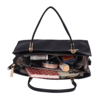 Shopnav Women's Faux Leather Textured Adjustable Long Belt Handbag (Black) - Black
