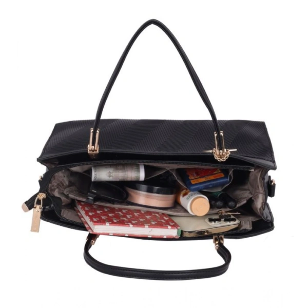 Shopnav Women's Faux Leather Textured Adjustable Long Belt Handbag (Black) - Black