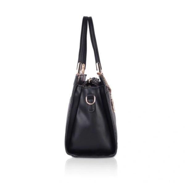 Shopnav Women's Faux Leather Textured Adjustable Long Belt Handbag (Black) - Black