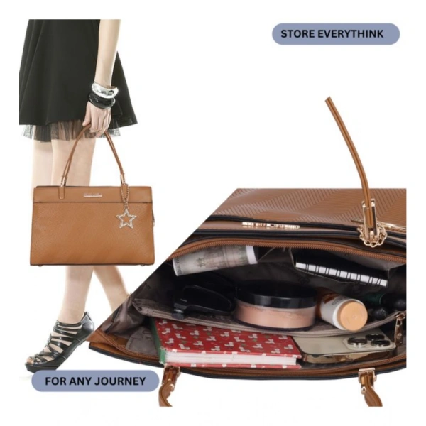 Shopnav Women's Faux Leather Textured Adjustable Long Belt Handbag (Brown) - Brown