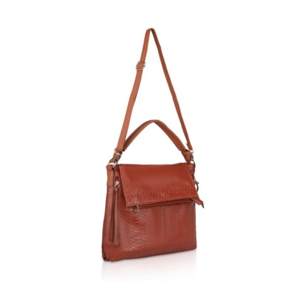 Shopnav Women's Faux Leather Textured Sling Bag (Brown ) - Brown