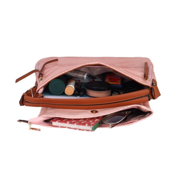 Shopnav Women's Faux Leather Textured Sling Bag (Pink) - Pink
