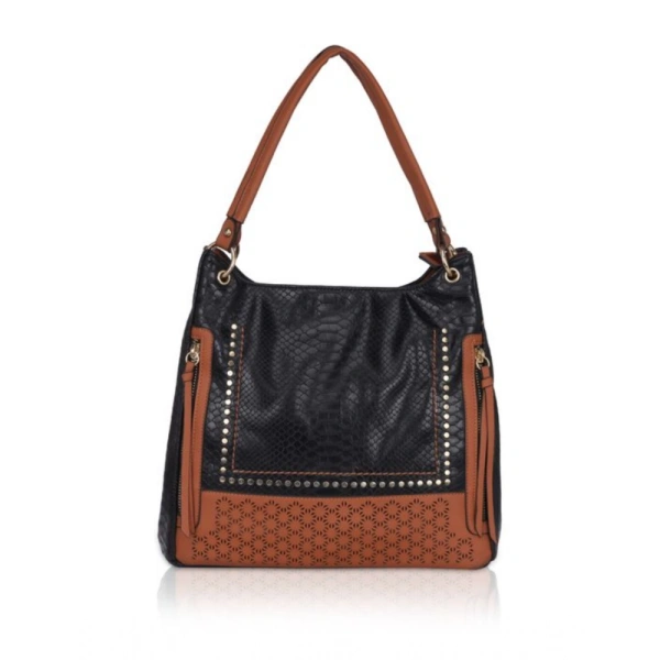 Shopnav Women's Faux Leather Textured Tote Bag (Black) - Black