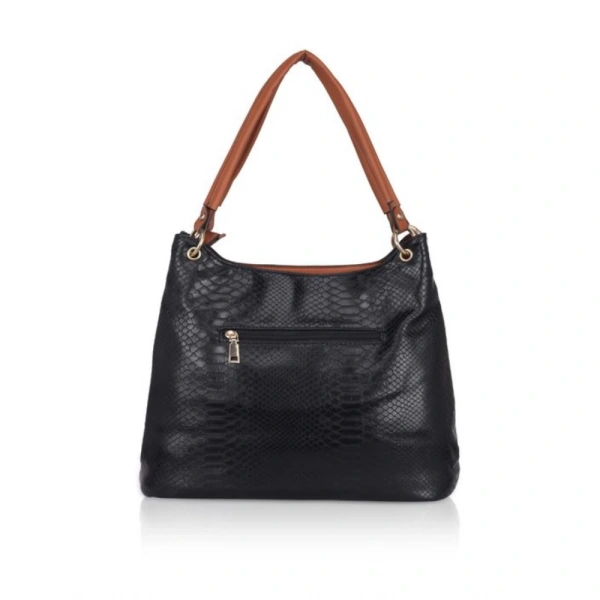 Shopnav Women's Faux Leather Textured Tote Bag (Black) - Black
