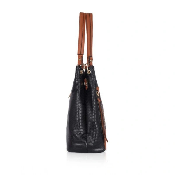 Shopnav Women's Faux Leather Textured Tote Bag (Black) - Black