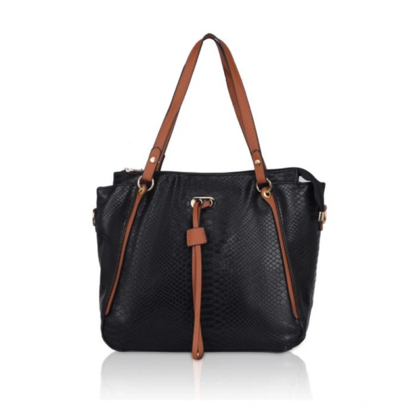 Shopnav Women's Faux Leather Textured Tote Bag (Black) - Black