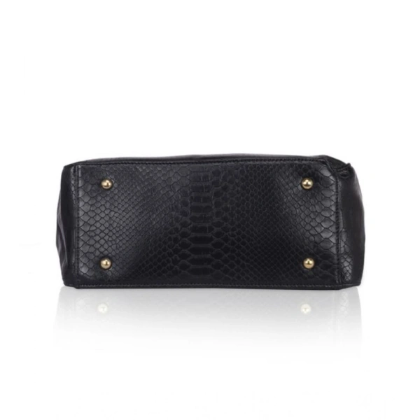 Shopnav Women's Faux Leather Textured Tote Bag (Black) - Black