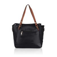 Shopnav Women's Faux Leather Textured Tote Bag (Black) - Black