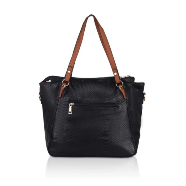 Shopnav Women's Faux Leather Textured Tote Bag (Black) - Black