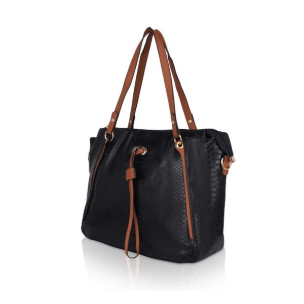 Shopnav Women's Faux Leather Textured Tote Bag (Black) - Black