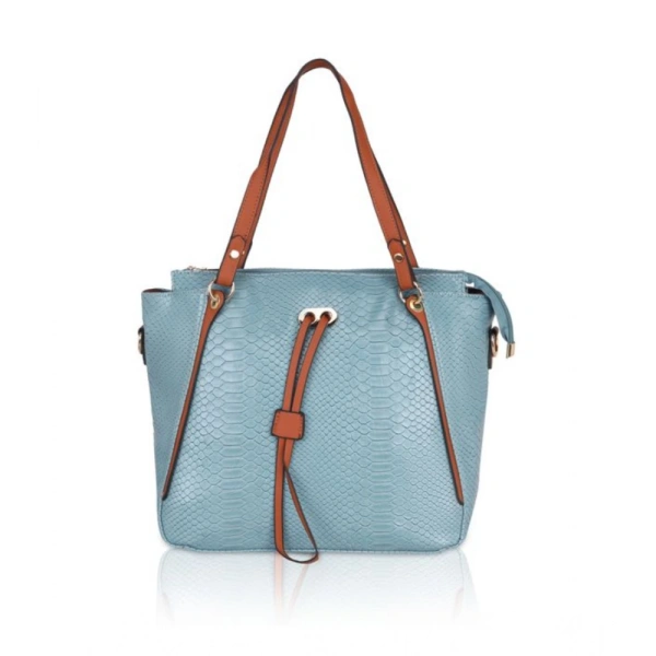 Shopnav Women's Faux Leather Textured Tote Bag (Blue) - Blue