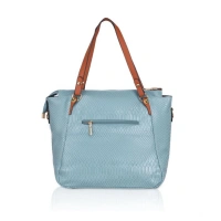 Shopnav Women's Faux Leather Textured Tote Bag (Blue) - Blue