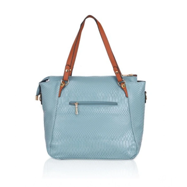 Shopnav Women's Faux Leather Textured Tote Bag (Blue) - Blue