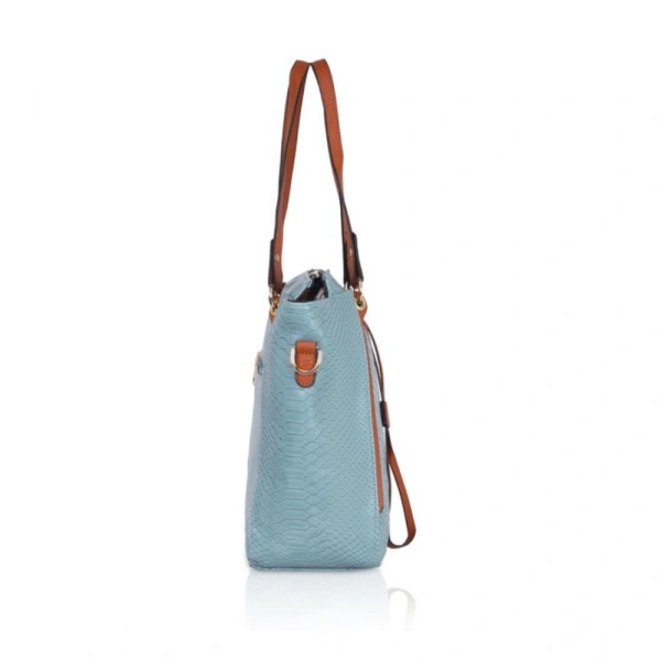 Shopnav Women's Faux Leather Textured Tote Bag (Blue) - Blue