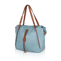 Shopnav Women's Faux Leather Textured Tote Bag (Blue) - Blue