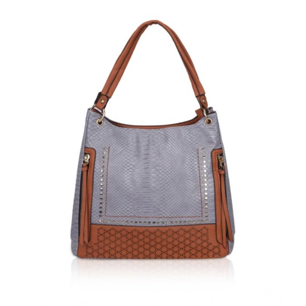Shopnav Women's Faux Leather Textured Tote Bag (Blue) - Blue