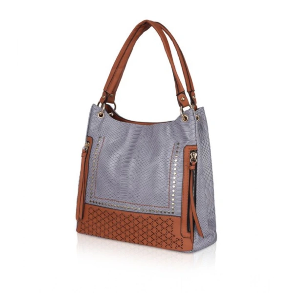 Shopnav Women's Faux Leather Textured Tote Bag (Blue) - Blue