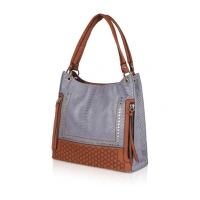 Shopnav Women's Faux Leather Textured Tote Bag (Blue) - Blue
