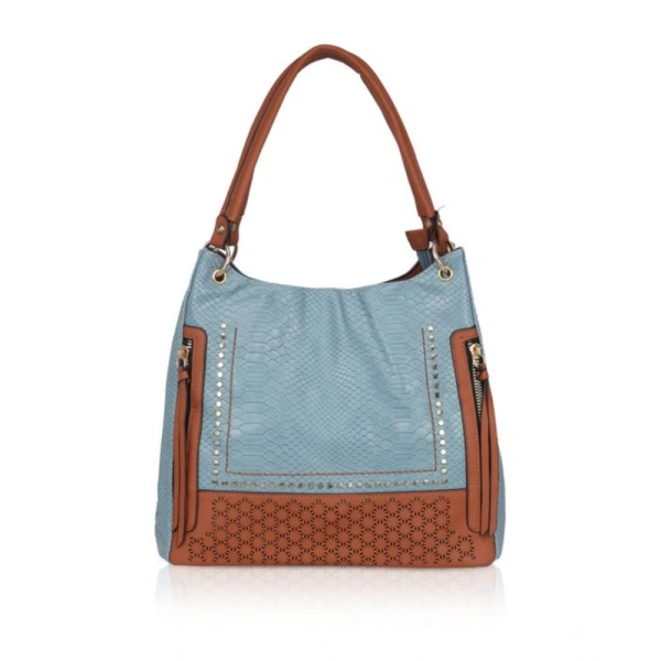 Shopnav Women's Faux Leather Textured Tote Bag (Grey) - Grey