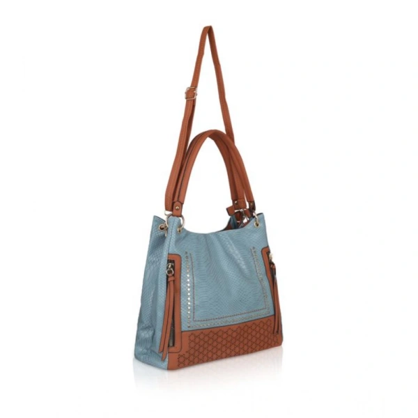 Shopnav Women's Faux Leather Textured Tote Bag (Grey) - Grey