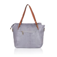 Shopnav Women's Faux Leather Textured Tote Bag (Grey) - Grey