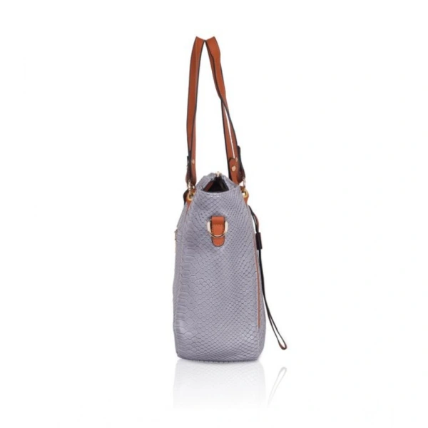 Shopnav Women's Faux Leather Textured Tote Bag (Grey) - Grey