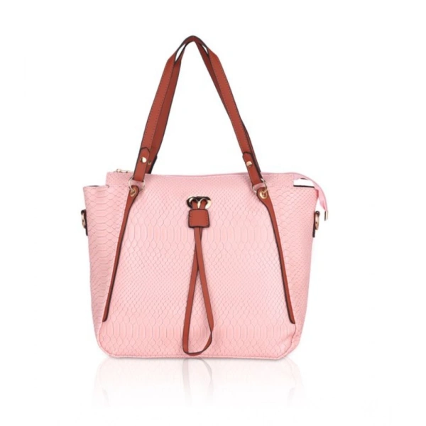 Shopnav Women's Faux Leather Textured Tote Bag (Pink) - Pink