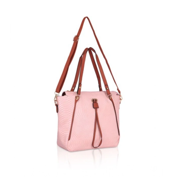 Shopnav Women's Faux Leather Textured Tote Bag (Pink) - Pink