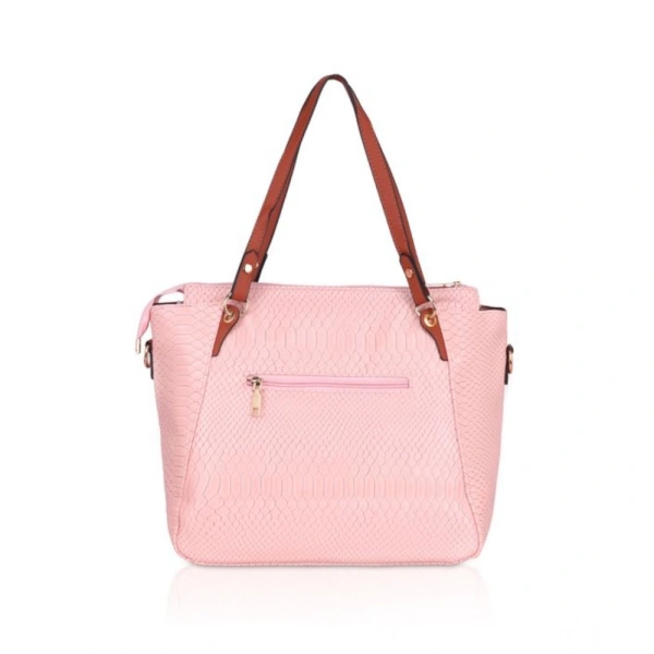 Shopnav Women's Faux Leather Textured Tote Bag (Pink) - Pink