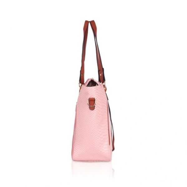 Shopnav Women's Faux Leather Textured Tote Bag (Pink) - Pink