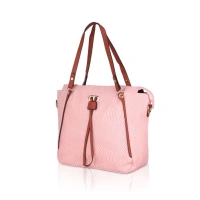 Shopnav Women's Faux Leather Textured Tote Bag (Pink) - Pink