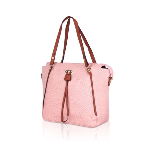 Shopnav Women's Faux Leather Textured Tote Bag (Pink) - Pink