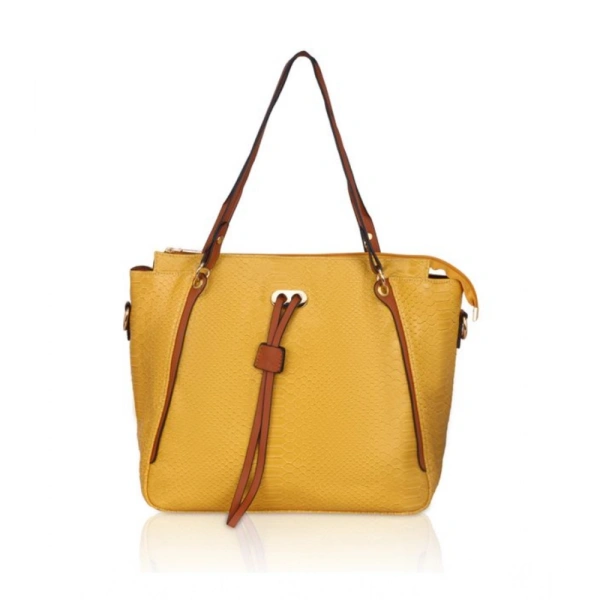 Shopnav Women's Faux Leather Textured Tote Bag (Yellow) - Yellow