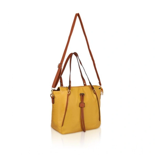 Shopnav Women's Faux Leather Textured Tote Bag (Yellow) - Yellow