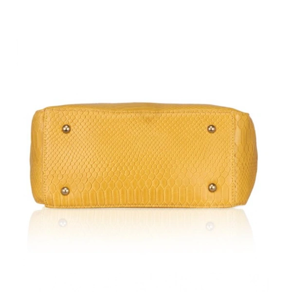 Shopnav Women's Faux Leather Textured Tote Bag (Yellow) - Yellow