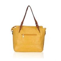 Shopnav Women's Faux Leather Textured Tote Bag (Yellow) - Yellow