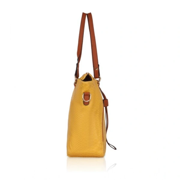 Shopnav Women's Faux Leather Textured Tote Bag (Yellow) - Yellow