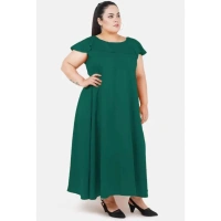 Generic Women's Fit And Flare Green Dress (Color:GreenMaterial:Polyester) - Green, 3/4th Sleeve, 8XL