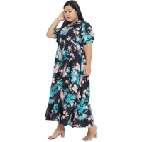 Generic Women's Fit And Flare Green Dress (Color:MulticolorMaterial:Polyester) - Multicolor, 3/4th Sleeve, 4XL