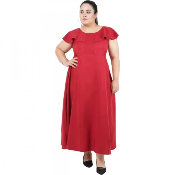Generic Women's Fit And Flare Maroon Dress (Color:MaroonMaterial:Polyester) - Maroon, 3/4th Sleeve, 4XL