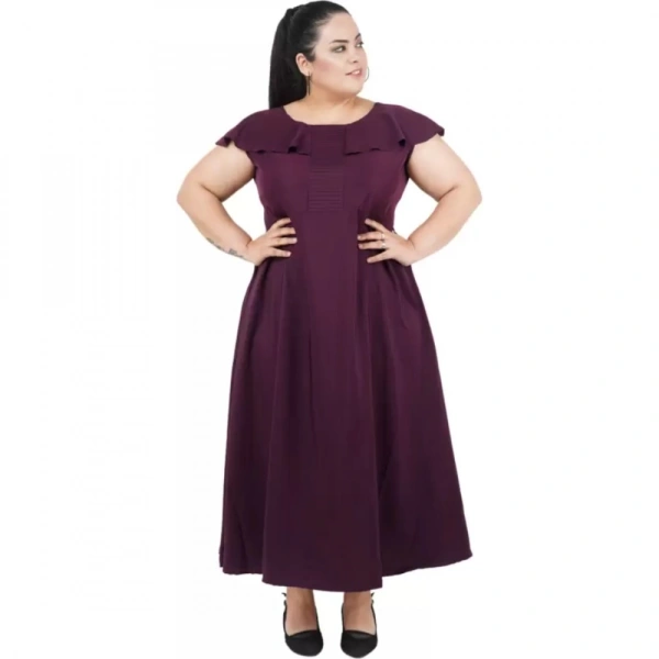 Generic Women's Fit And Flare Purple Dress (Color:PurpleMaterial:Polyester) - Purple, 3/4th Sleeve, 6XL
