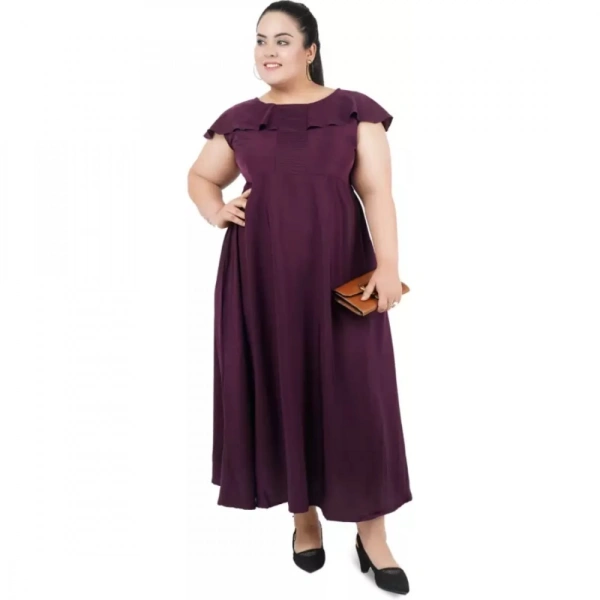 Generic Women's Fit And Flare Purple Dress (Color:PurpleMaterial:Polyester) - Purple, 3/4th Sleeve, 6XL