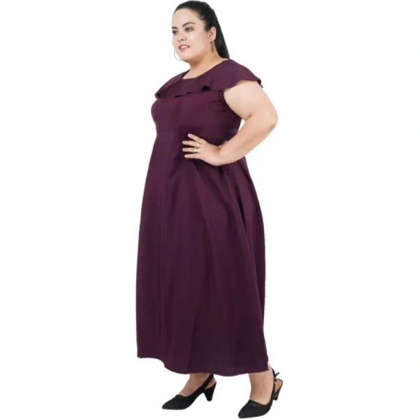 Generic Women's Fit And Flare Purple Dress (Color:PurpleMaterial:Polyester) - Purple, 3/4th Sleeve, 6XL