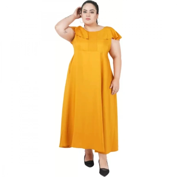Generic Women's Fit And Flare Yellow Dress (Color:YellowMaterial:Polyester) - Yellow, 3/4th Sleeve, 5XL