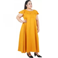 Generic Women's Fit And Flare Yellow Dress (Color:YellowMaterial:Polyester) - Yellow, 3/4th Sleeve, 5XL