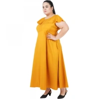 Generic Women's Fit And Flare Yellow Dress (Color:YellowMaterial:Polyester) - Yellow, 3/4th Sleeve, 5XL