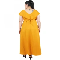 Generic Women's Fit And Flare Yellow Dress (Color:YellowMaterial:Polyester) - Yellow, 3/4th Sleeve, 5XL