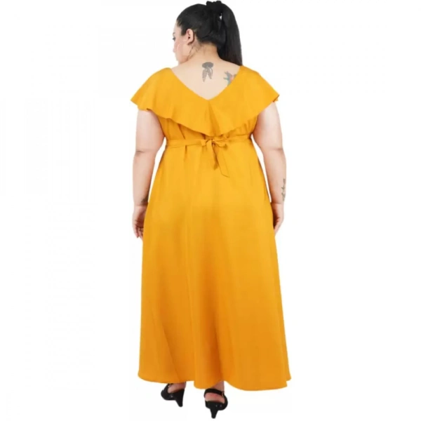 Generic Women's Fit And Flare Yellow Dress (Color:YellowMaterial:Polyester) - Yellow, 3/4th Sleeve, 5XL